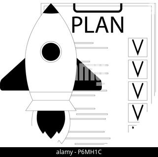 Plan checklist for launch startup. Rocket up line linear icon. Vector illustration Stock Vector