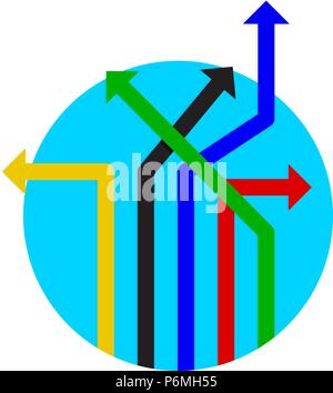 Business choice direction. Color arrow on various directs icon isolated on white. Vector illustration Stock Vector