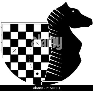 Tactic and strategy in business. Chessboard with scheme and black horse figure. Vector illustration Stock Vector