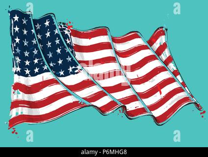 Vector grange Illustration of a 48 Star American waving Flag. This was the USA flag during WWI, WWII and the Korean war. All elements neatly on well d Stock Vector