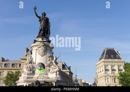 View of the Marianne statue at the Place de la Republique in Paris, France Stock Photo