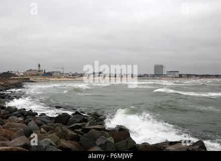 Warnemuende, view from the west pier on the city Stock Photo