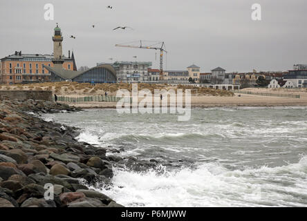 Warnemuende, view from the west pier on the city Stock Photo