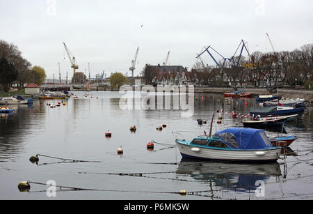 Warnemuende, view from the Alte Strom on the shipyard Stock Photo
