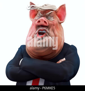 Pig boss talks with arms crossed. Animal farm. 3D illustration Stock Photo
