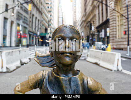 Fearless girl statue at its original location on wall street Stock Photo