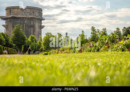 Vienna Austria June.18 2018,Flak-Tower in Vienna Ausgarten Park. WW2 fascist anti-aircraft tower in Viena. Stock Photo