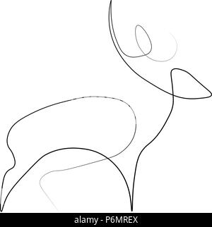 Deer one line. Vector illustration. Isolated white background. Stock Vector