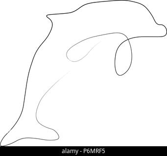 Dolphin one line. Vector illustration. Isolated white background. Stock Vector