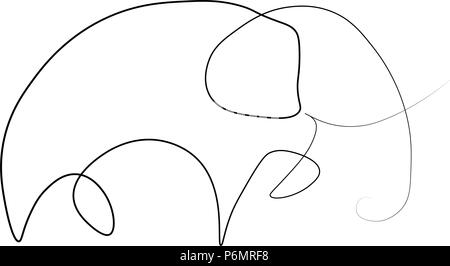 Elephant one line. Vector illustration. Isolated white background. Stock Vector