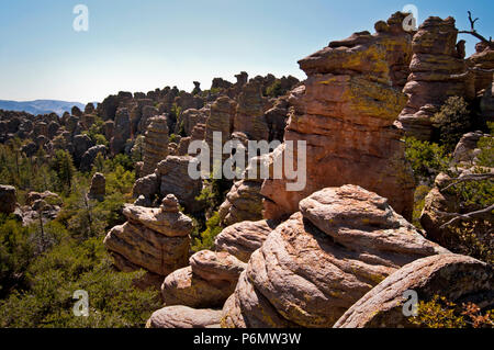 Rock formations in the Heart of Rocks area of Chiricahua National Monument in southeastern Arizona. Stock Photo