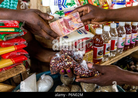 Market stall financed by microfinance in Dapaong, Togo. Stock Photo