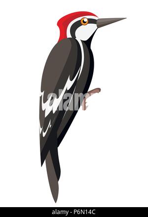 Woodpecker bird. Flat cartoon character design. Colorful bird icon. Cute woodpecker template. Vector illustration isolated on white background. Stock Vector