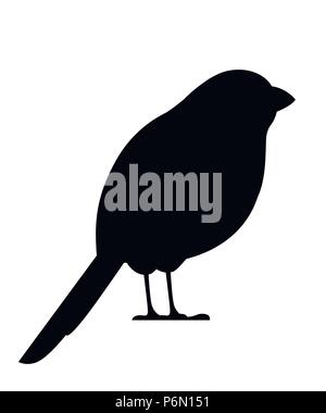 Black silhouette. Bullfinch bird. Flat cartoon character design. Black bird icon. Cute bullfinch Christmas robin bird. Vector illustration isolated on Stock Vector