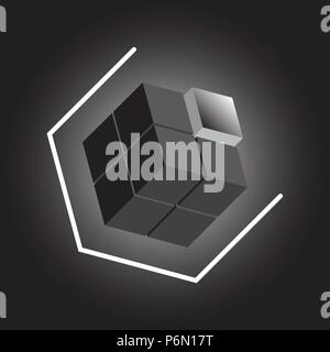 Create 3D cube design element on black background, stock vector Stock Vector