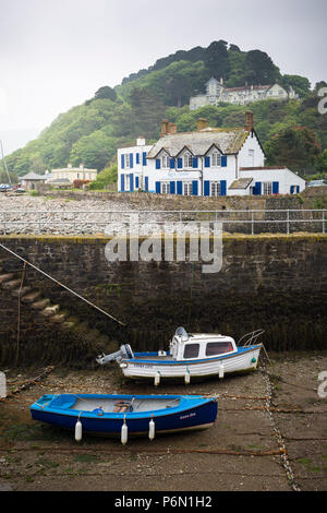 The Rock House Hotel, an eighteenth-century inn on the seafront at Lynmouth, North Devon. Stock Photo