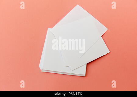Identity design, corporate templates, company style, set of booklets, blank white folding paper flyer on the peach background Stock Photo