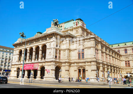 VIENNA - AUGUST 30: Vienna State Opera building on August 30, 2017 in Vienna. It's an opera house – and opera company – with a history dating back to  Stock Photo