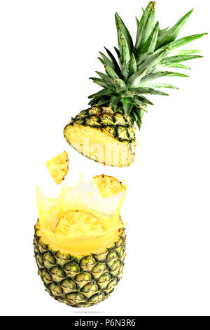 Pineapple fruit splash on white background, white isolated Stock Photo