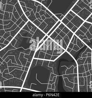 Abstract black and white city map. City residential district scheme. City district plan. Vector illustration Stock Vector