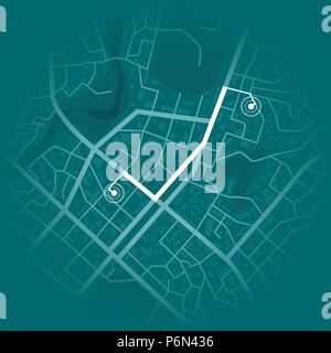 GPS system concept. Blue city map with route markers. Vector illustration Stock Vector