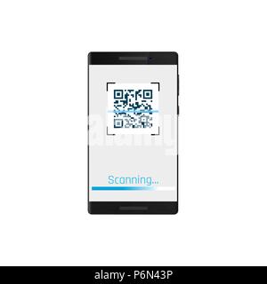 Mobile phone with app scan QR code on screen. Vector illustration isolated on white background Stock Vector