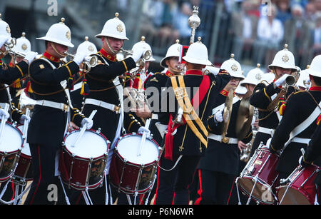 The Duke of Cambridge watches as over 250 musicians from the Massed Bands of the Royal Marines perform their world-renowned Beating Retreat on London's iconic Horseguards Parade  Featuring: Atmosphere Where: London, United Kingdom When: 31 May 2018 Credit: John Rainford/WENN Stock Photo