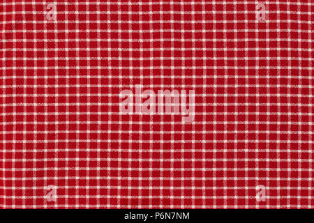 Checkered picnic gingham tablecloth, with red and white squares. Useful as background or backdrop for food editing. Stock Photo