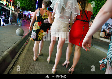 Magaluf tourists Punta Ballena nightclub, Crowd of people tourists walking in street, Mallorca Spain vacation Europe Stock Photo