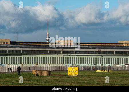 BERLIN, GERMANY, OCTOBER 20, 2017: View on former Tempelhof Airport in Berlin with unidentified visitors. Stock Photo
