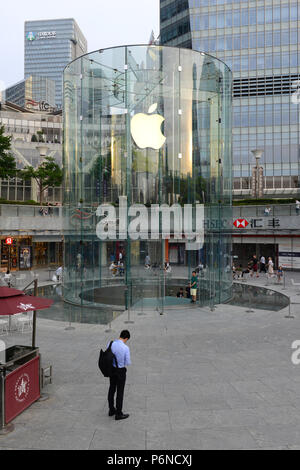 Apple store in the IFC Center in Shanghai, iPhone maker and American technology company that could be impacted by potential trade war with China. Stock Photo