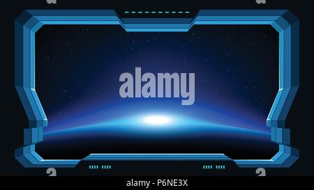 futuristic window planet view Stock Vector