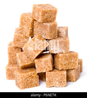 Brown sugar cubes. on white background Stock Photo