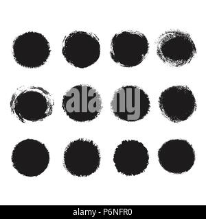 Set of vector round grunge frames. Hand drawn design elements. Stock Vector