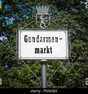 Berlin, Germany - june 2018: Gendarmenmarkt sign at historic square  in Berlin, Germany Stock Photo