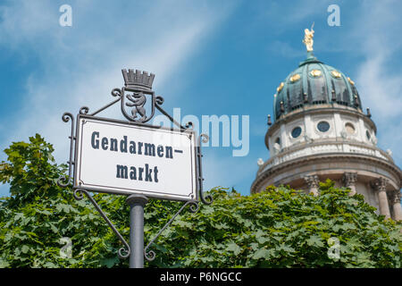 Berlin, Germany - june 2018: Gendarmenmarkt sign at historic square  in Berlin, Germany Stock Photo