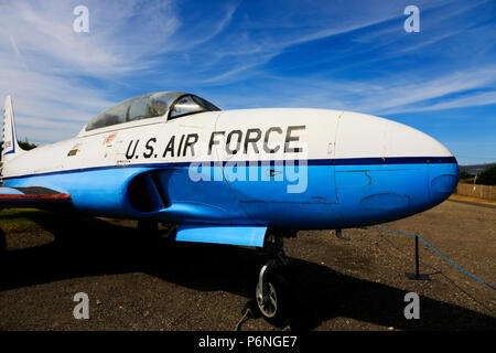 United States Air Force Lockheed T33A “Shooting Star” trainer at Newark air museum, Newark upon Trent, Nottinghamshire, England Stock Photo