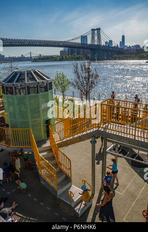 Domino Park is a 6-acre public park in the Williamsburg neighborhood of Brooklyn, New York City. Stock Photo