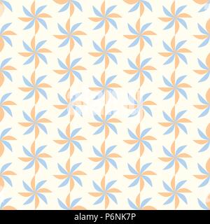 Orange and Blue propeller pattern on pastel color. Vane seamless pattern for modern or retro design Stock Vector