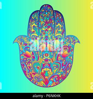 Hamsa symbol. Fatima hand pattern. Vector illustration. Indian mandala ornament. Asian authentic background. Stock Vector