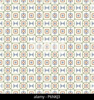Green geometric rounded corner rectangle and square and flower and circle and line pattern on pastel background. Sweet modern abstract seamless patter Stock Vector