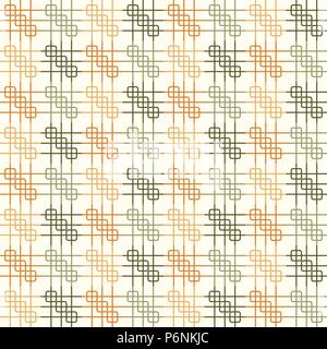 Orange and dark green rounded corner rectangle and line seamless pattern on pastel background. Grid shape on vintage geometric style for modern or gra Stock Vector