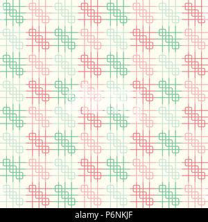 Red and green rounded corner rectangle and line seamless pattern on pastel background. Grid shape on vintage geometric style for modern or graphic des Stock Vector