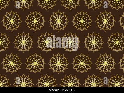 Classic Gold Flower, Water Drop, Cogwheel pattern on brown background. Luxurious pattern style. Stock Vector