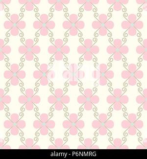Pink blossom and spiral seamless pattern on pastel background. Sweet bloom for vintage or modern design. Stock Vector