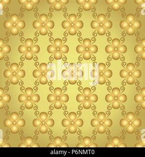 Gold blossom and spiral seamless pattern on pastel background. Sweet bloom for vintage or modern design. Stock Vector