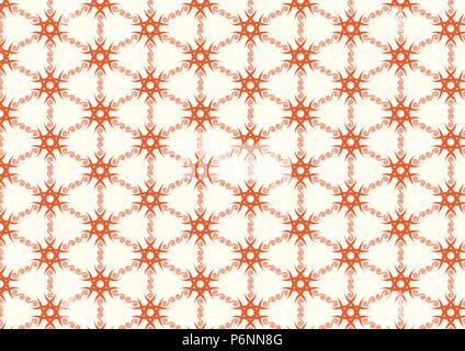 Orange spiral and tribal or roots pattern on pastel background. Vintage and modern flower pattern for retro or abstract design Stock Vector