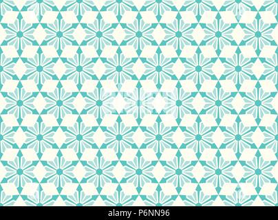 Turquoise modern star and circle and arrow shape seamless pattern. Fashionable flower for graphic or classic smart design Stock Vector