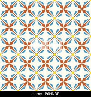 Orange and blue abstract arrow and circle in rectangle shape seamless pattern. Modern pattern for graphic or abstract design. Stock Vector