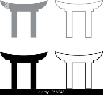 Chinese Gate icon set grey black color I flat style simple image Stock Vector